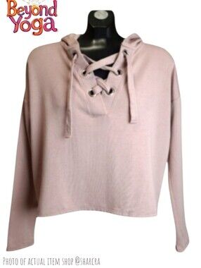 Beyond Yoga Women's Over Tied Cropped Pullover sweatshirt hoodie boxy xs pink